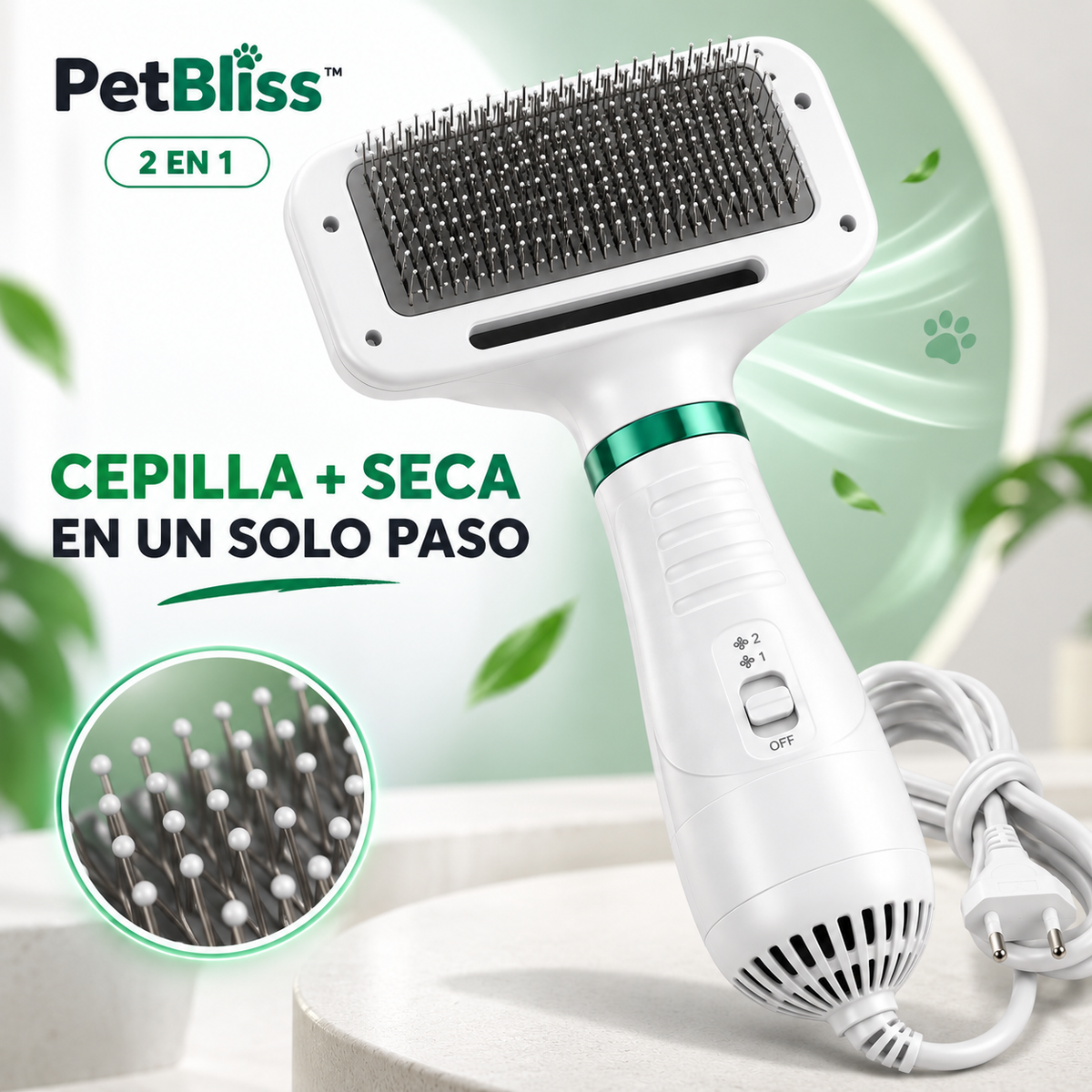 PetBliss™ Cepillo Secador 2 en 1 para Mascotas