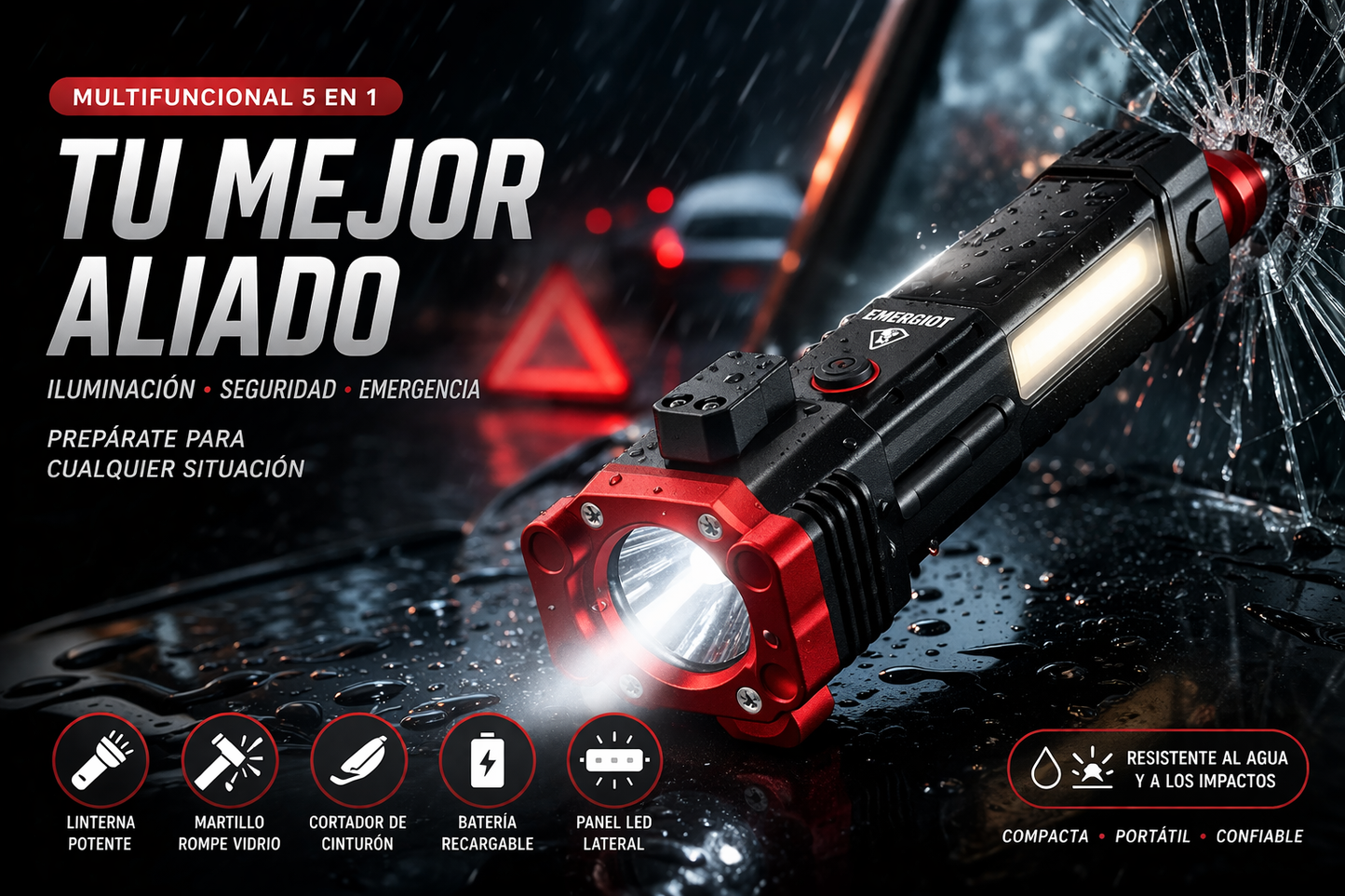 IronGuard™ | Linterna táctica de emergencia 5 en 1